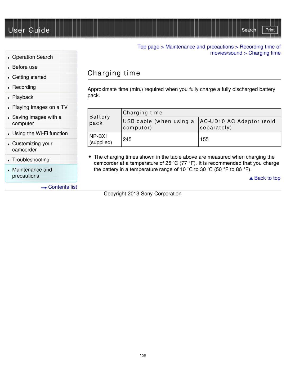 Sony HDR-MV1 manual Charging time, 245 155 Supplied 