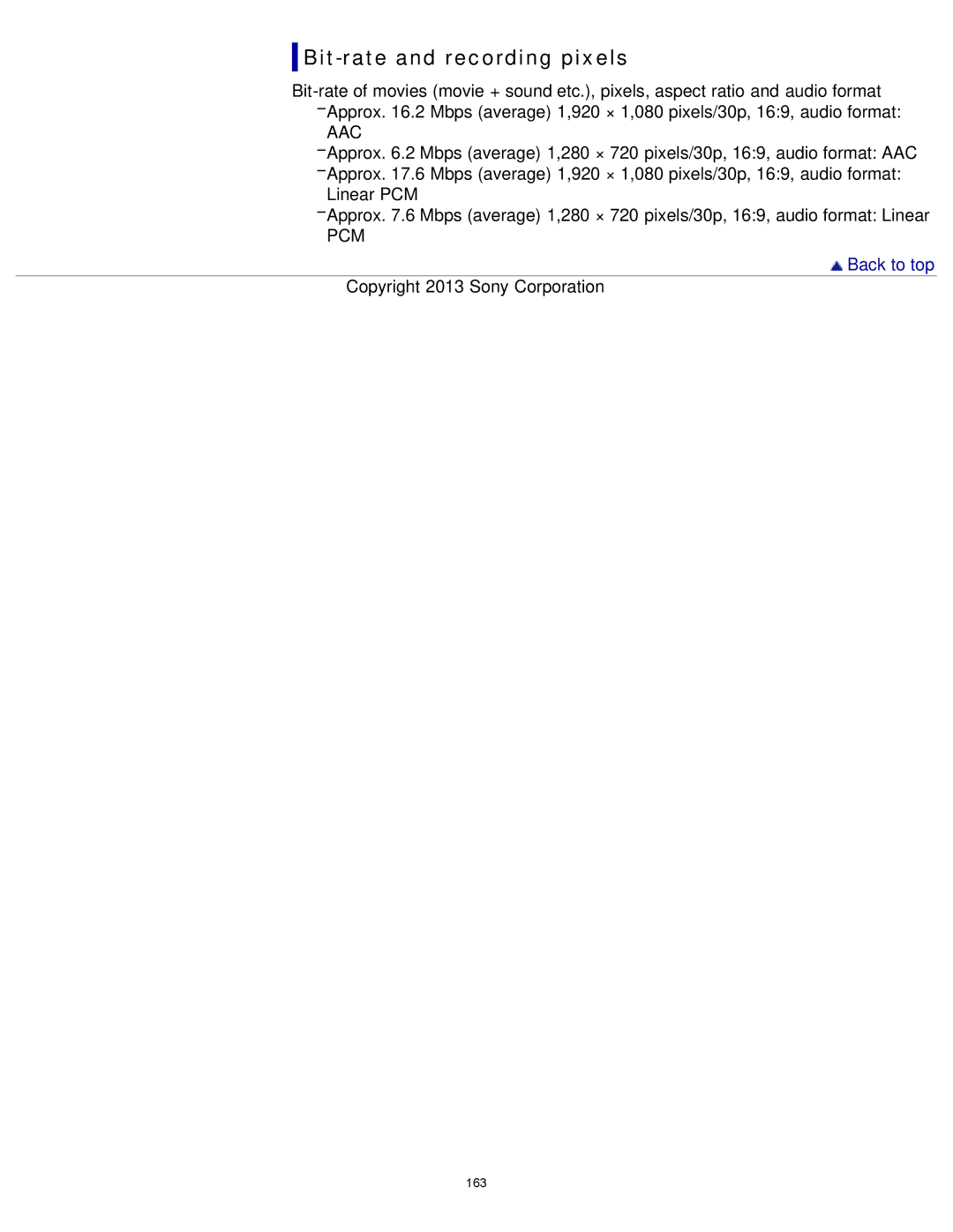 Sony HDR-MV1 manual Bit-rate and recording pixels, Aac 