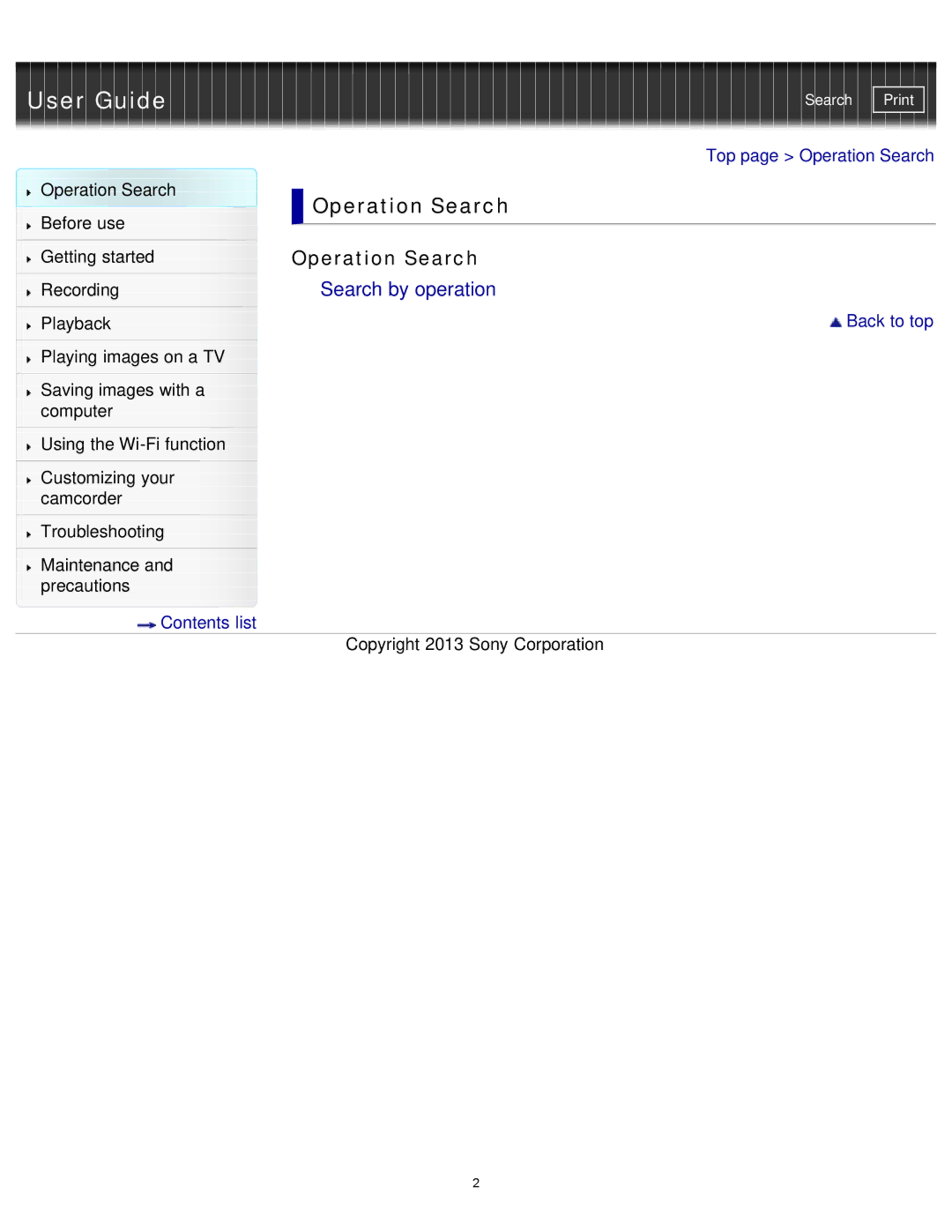 Sony HDR-MV1 manual Operation Search 