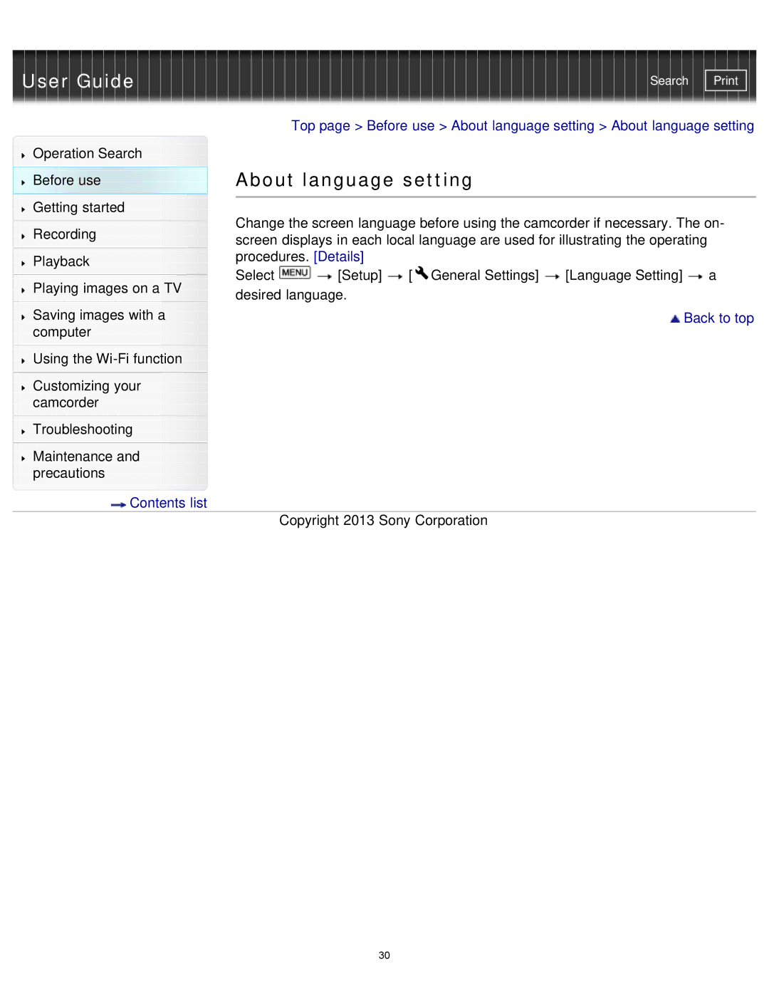 Sony HDR-MV1 manual About language setting 