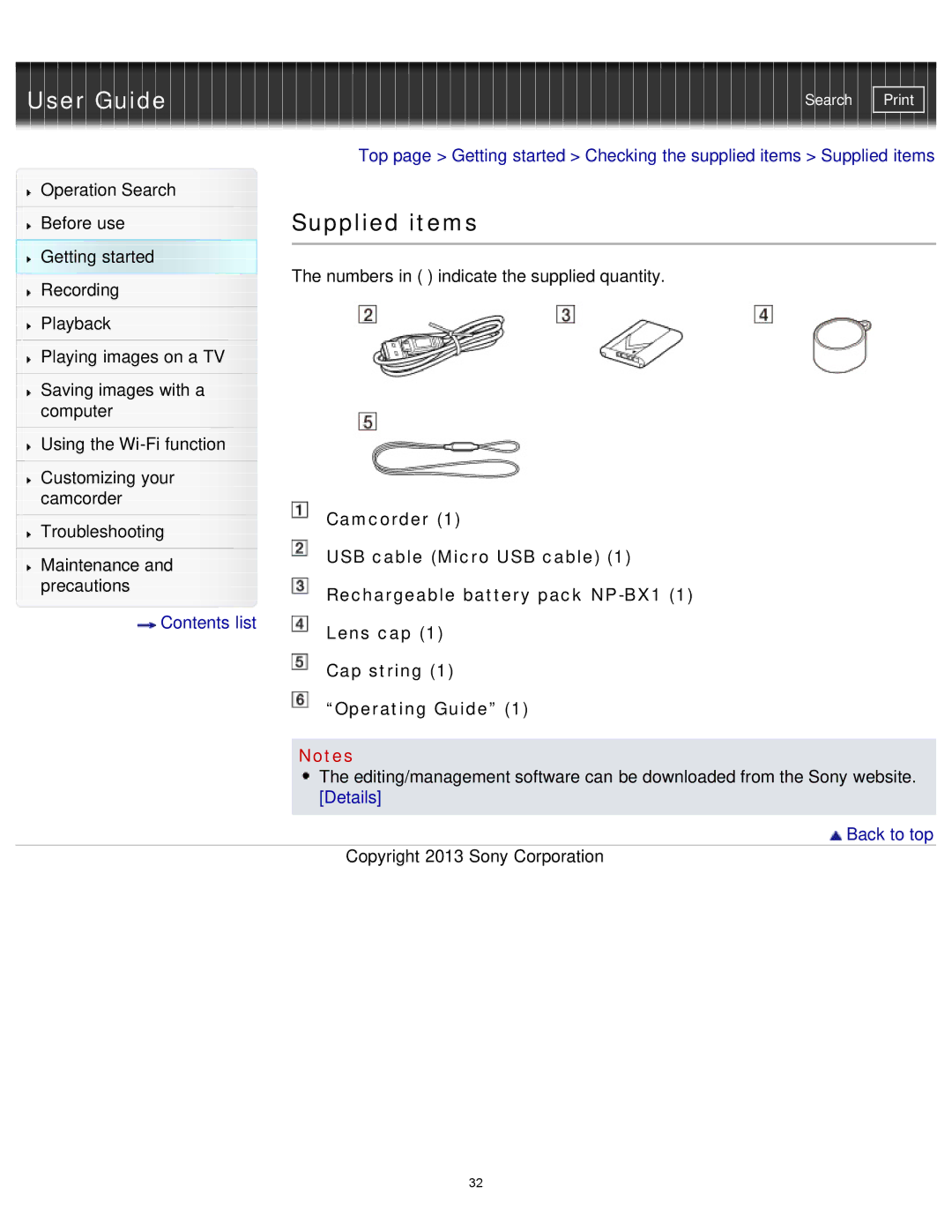 Sony HDR-MV1 manual Supplied items 