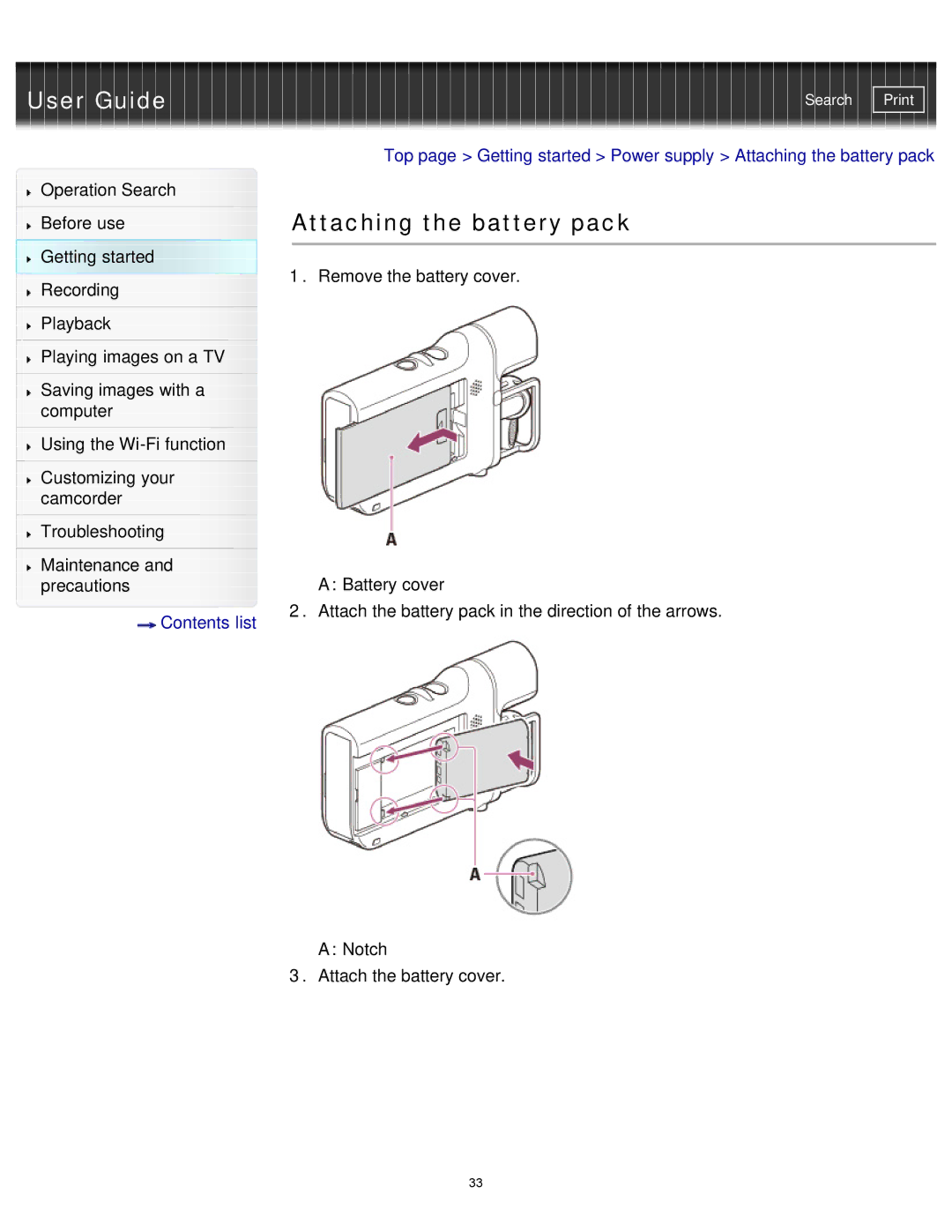 Sony HDR-MV1 manual Attaching the battery pack 