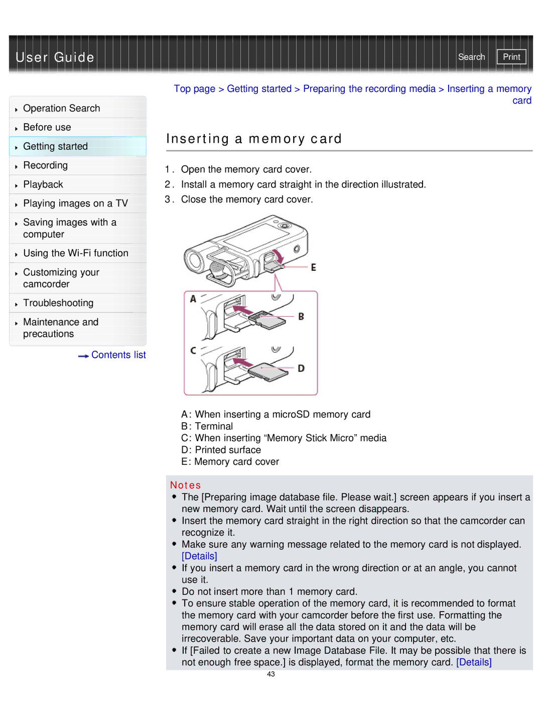 Sony HDR-MV1 manual Inserting a memory card 