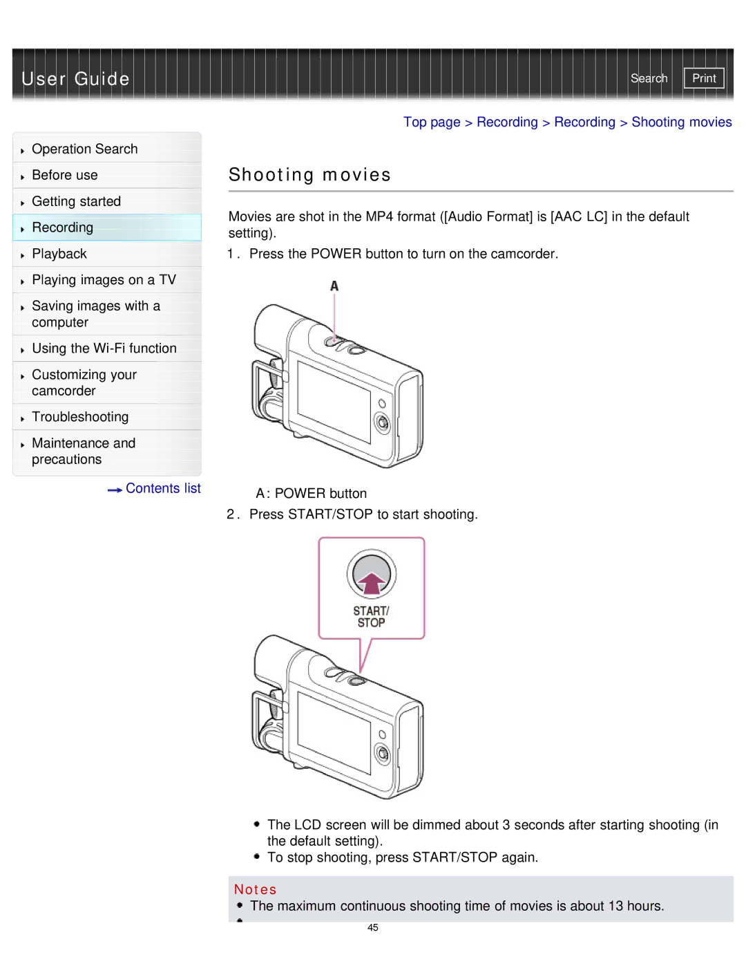 Sony HDR-MV1 manual Shooting movies 