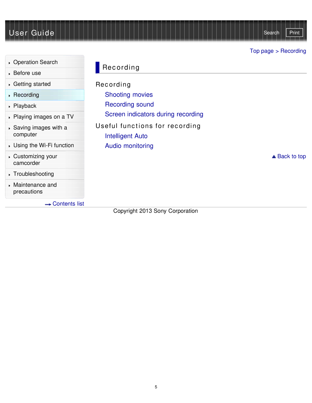 Sony HDR-MV1 manual Recording, Useful functions for recording 