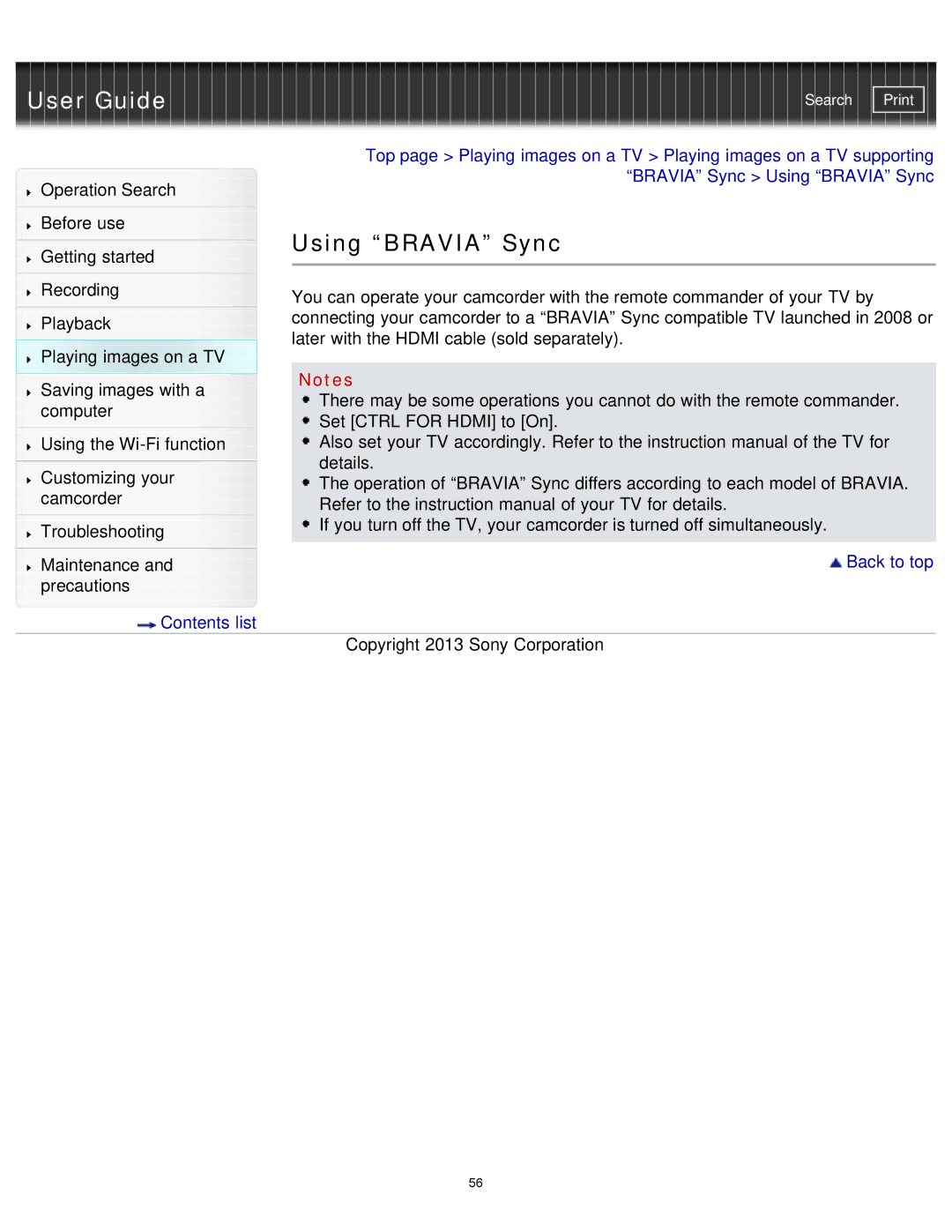 Sony HDR-MV1 manual Using Bravia Sync 