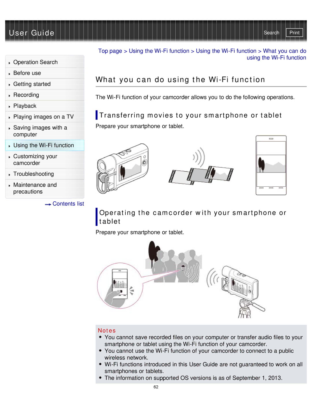 Sony HDR-MV1 manual What you can do using the Wi-Fi function, Transferring movies to your smartphone or tablet 