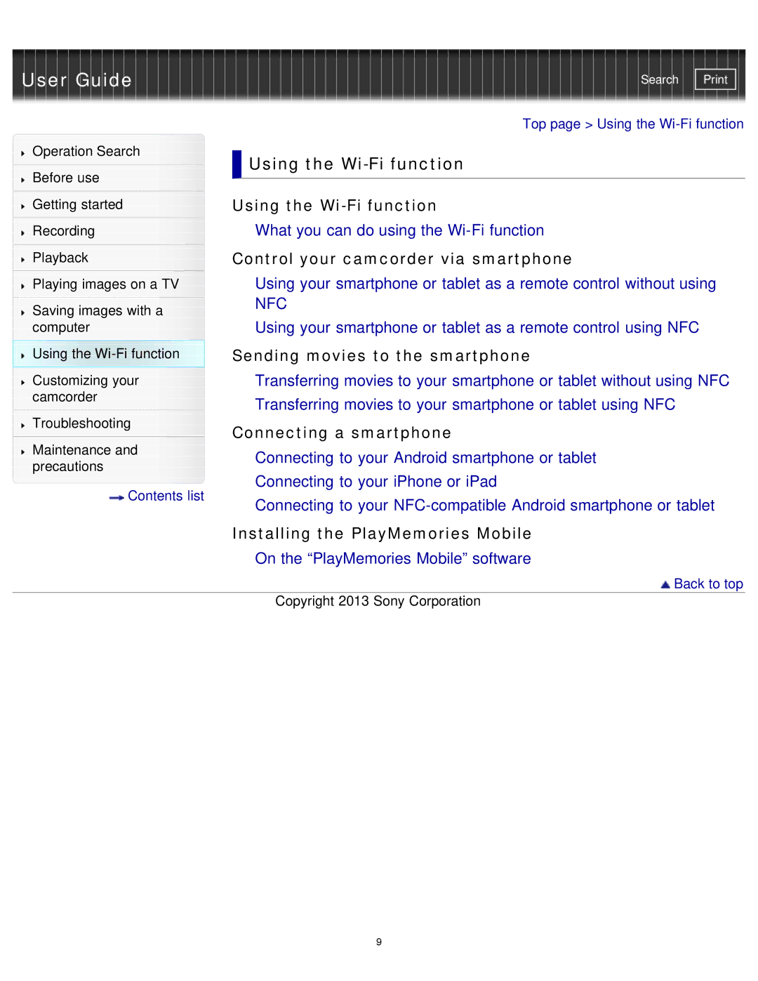 Sony HDR-MV1 manual Using the Wi-Fi function 