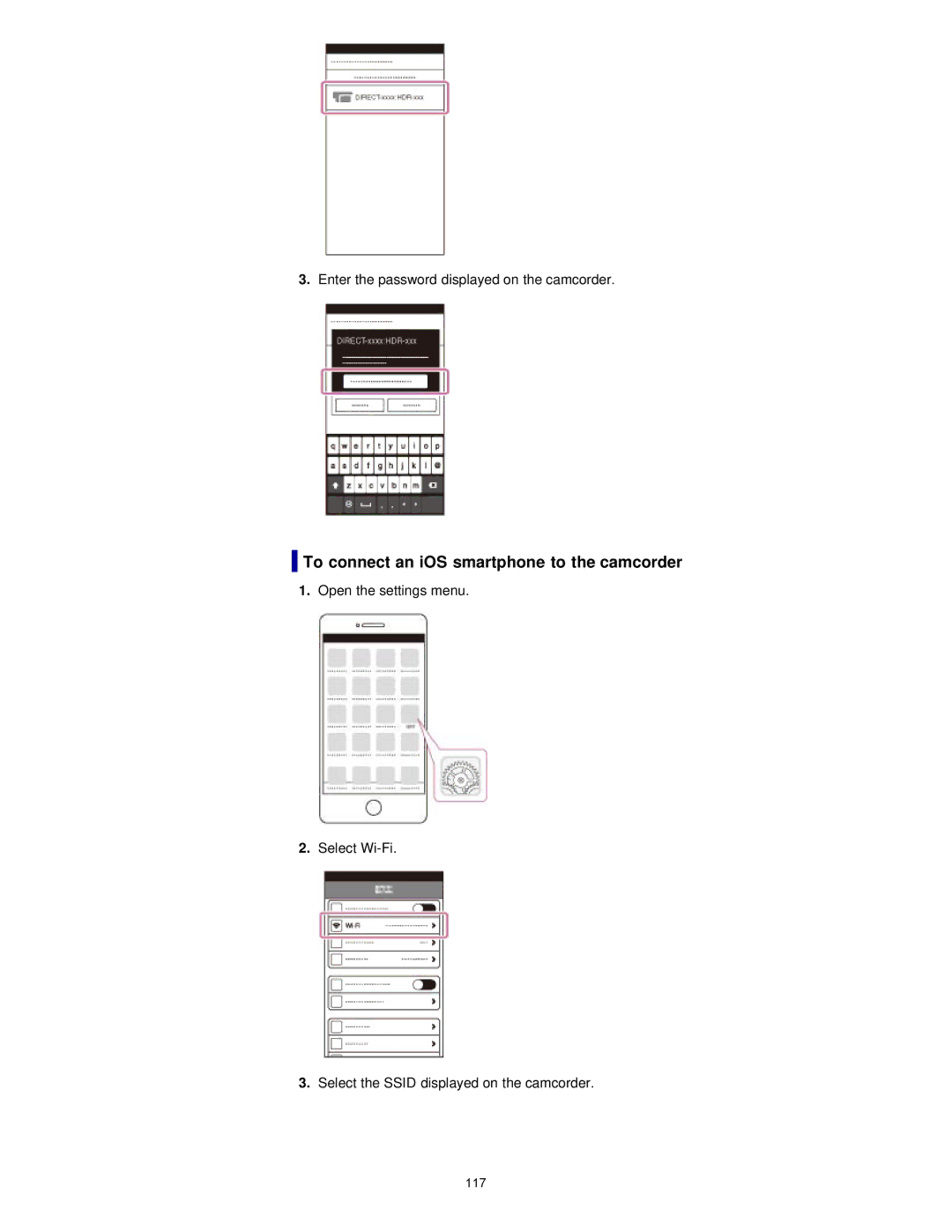 Sony HDR-PJ780E, PJ780VE, PJ790VE, PJ790E manual To connect an iOS smartphone to the camcorder 