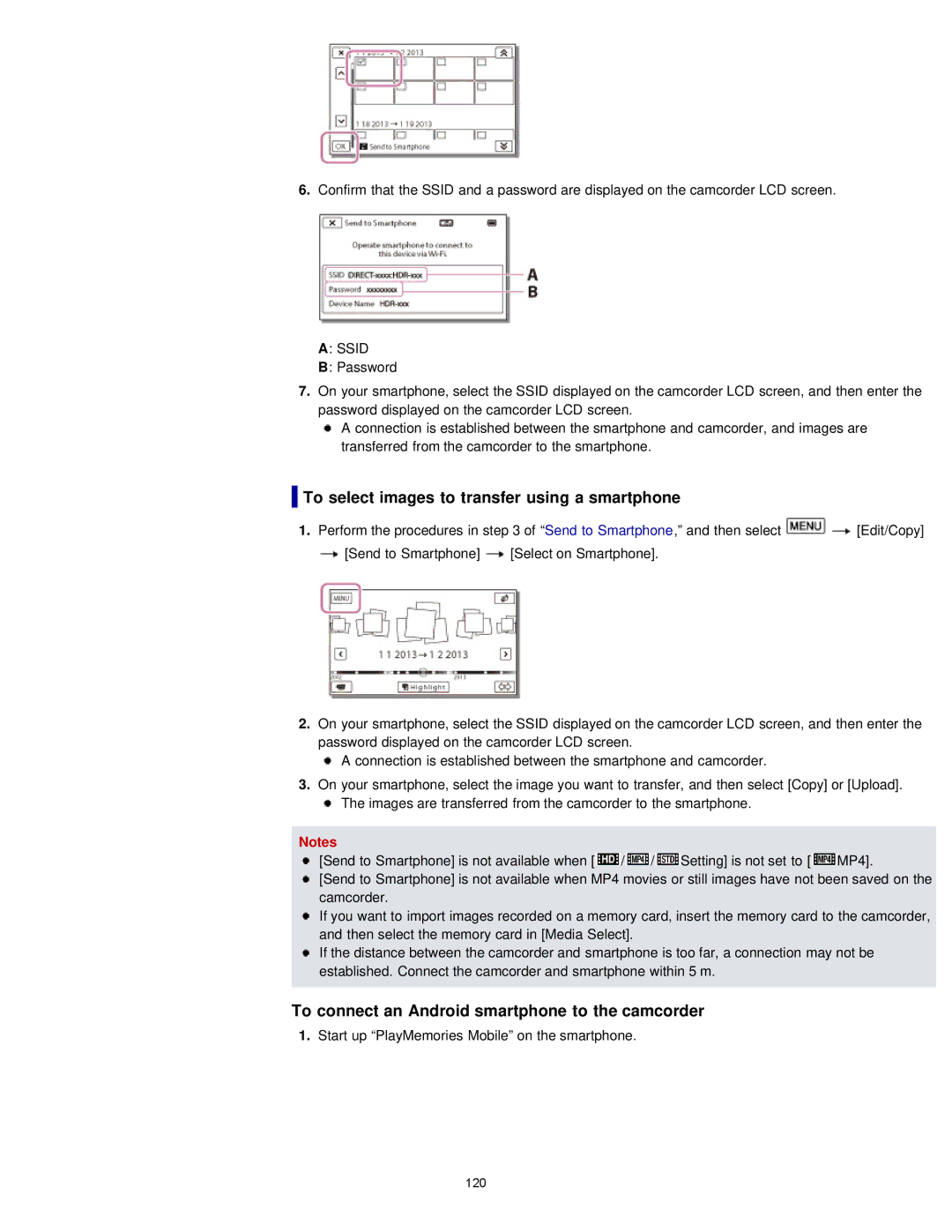 Sony HDR-PJ780E, PJ780VE, PJ790VE, PJ790E manual To select images to transfer using a smartphone 