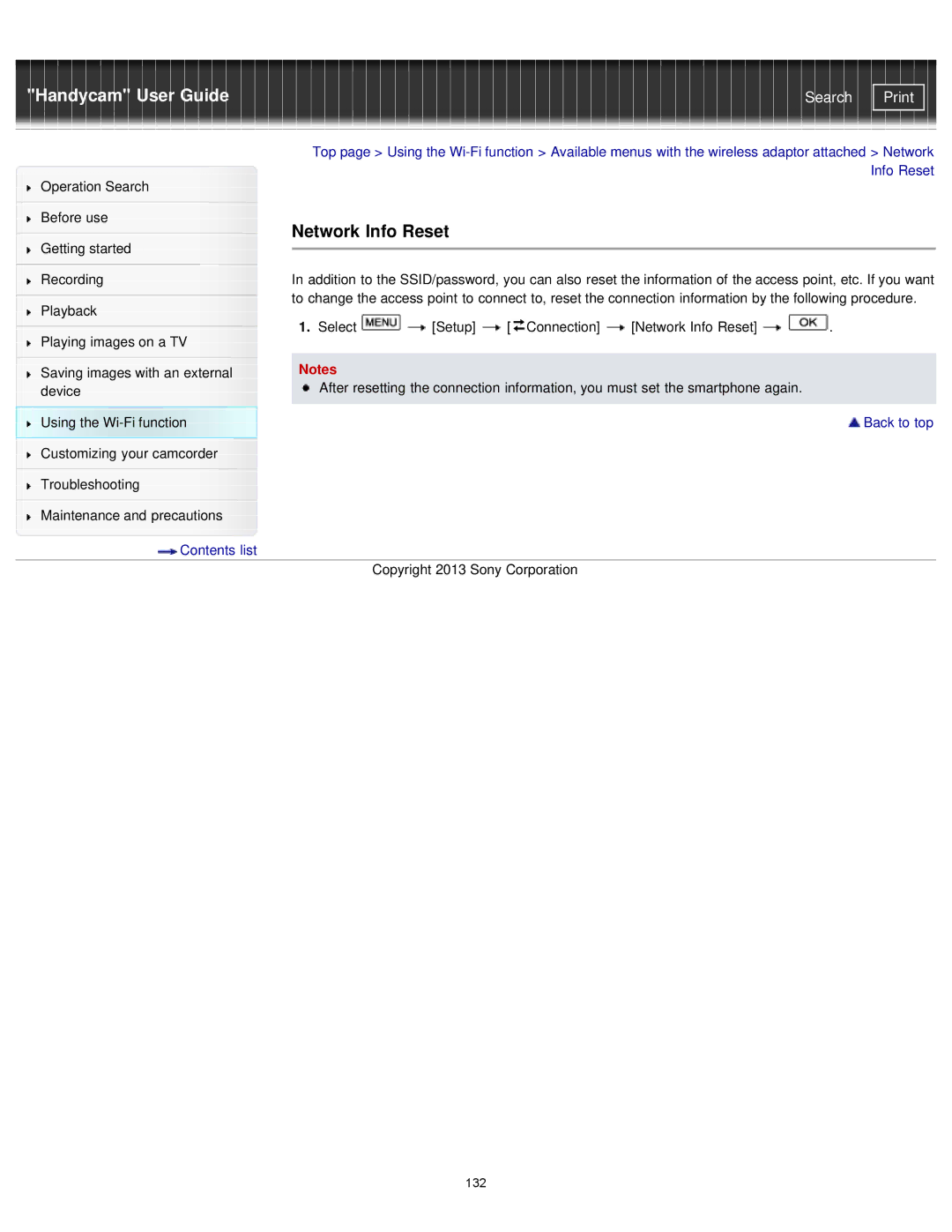 Sony HDR-PJ780E, PJ780VE, PJ790VE, PJ790E manual Network Info Reset 