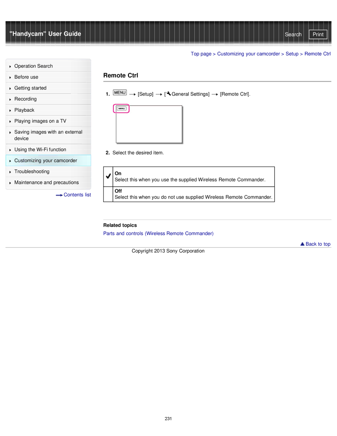 Sony HDR-PJ780E, PJ780VE, PJ790VE, PJ790E manual Remote Ctrl, Related topics 