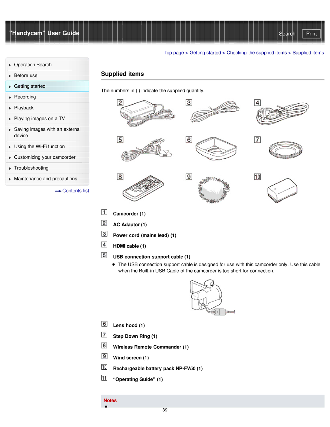 Sony HDR-PJ780E, PJ780VE, PJ790VE, PJ790E manual Supplied items 