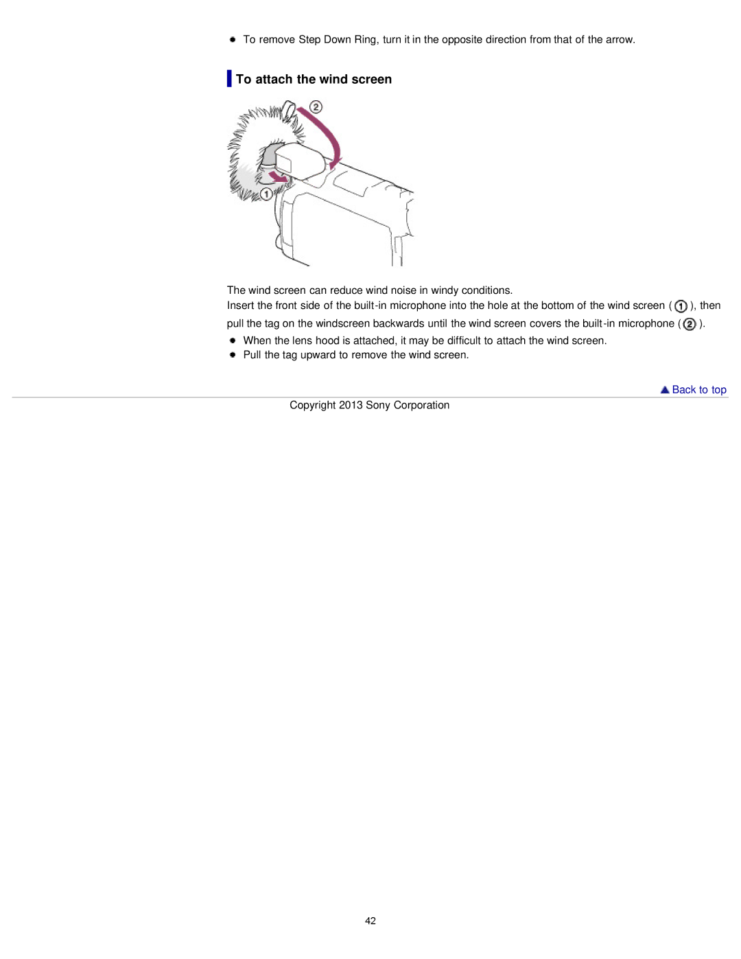 Sony HDR-PJ780E, PJ780VE, PJ790VE, PJ790E manual To attach the wind screen 