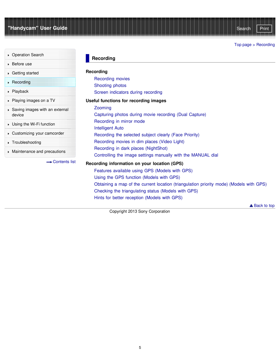 Sony PJ790E, HDR-PJ780E, PJ780VE manual Useful functions for recording images, Recording information on your location GPS 