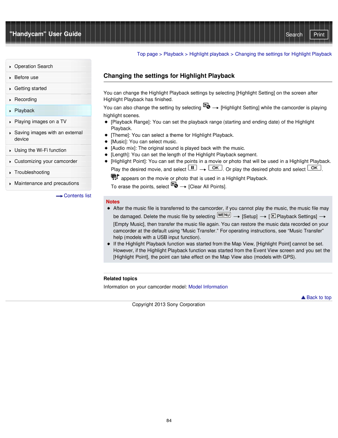 Sony HDR-PJ780E, PJ780VE, PJ790VE, PJ790E manual Changing the settings for Highlight Playback 