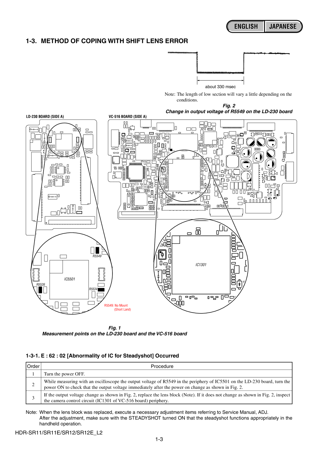 Sony HDR-SR12E English Method of Coping with Shift Lens Error Japanese, 62 02 Abnormality of IC for Steadyshot Occurred 