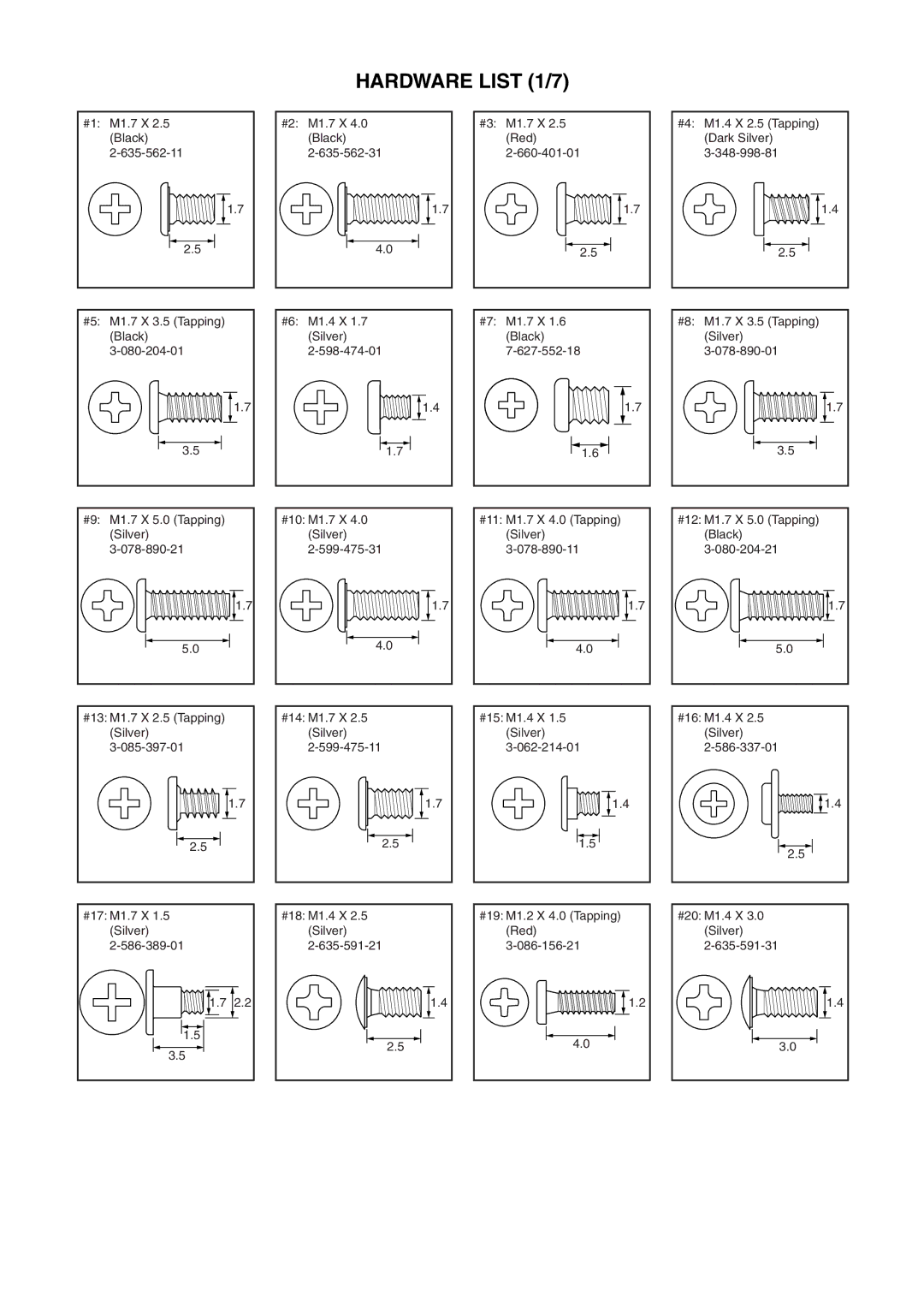 Sony HDR-SR11E, HDR-SR12E service manual Hardware List 1/7 