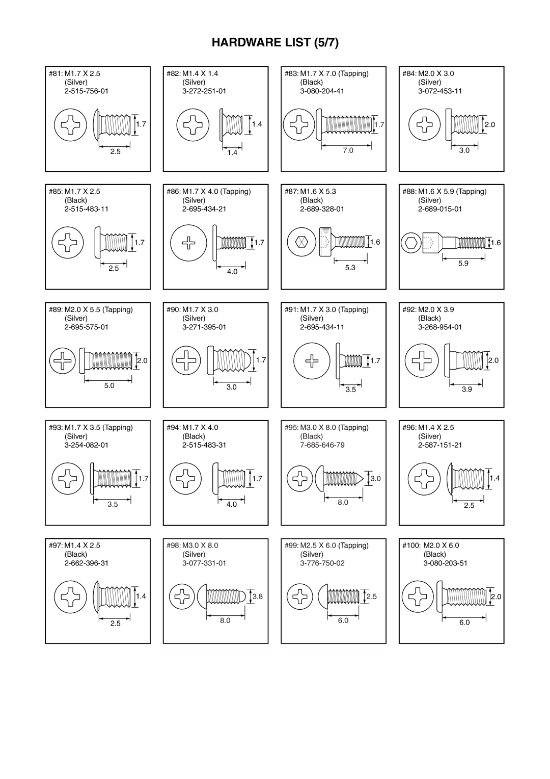 Sony HDR-SR11E, HDR-SR12E service manual Hardware List 5/7 