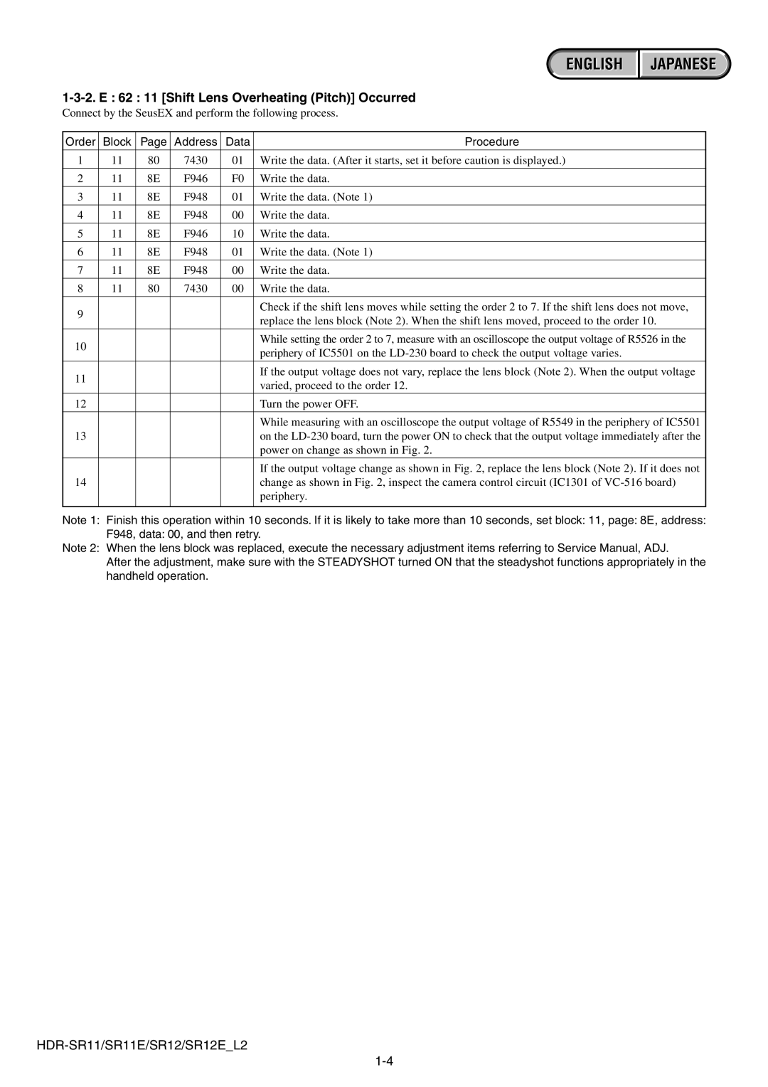 Sony HDR-SR11E, HDR-SR12E service manual Order Block Address Data Procedure 