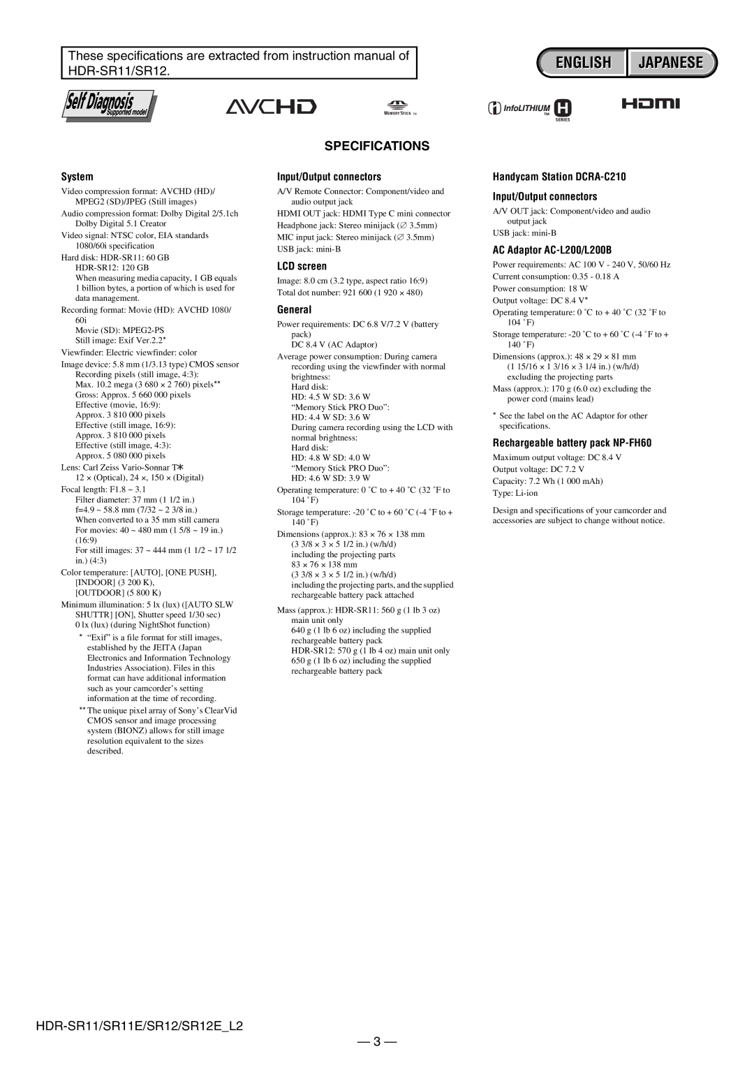 Sony HDR-SR11E, HDR-SR12E service manual English 