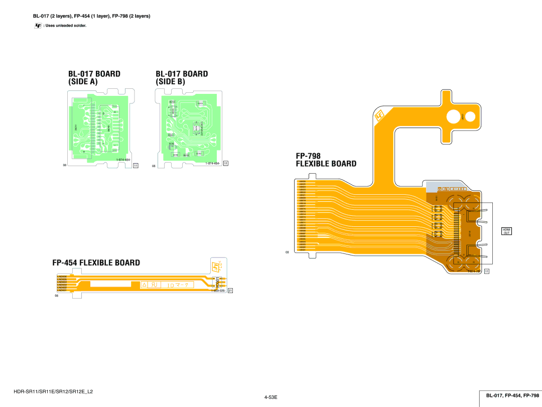 Sony HDR-SR12E, HDR-SR11E service manual BL-017 2 layers, FP-454 1 layer, FP-798 2 layers, BL-017, FP-454, FP-798 