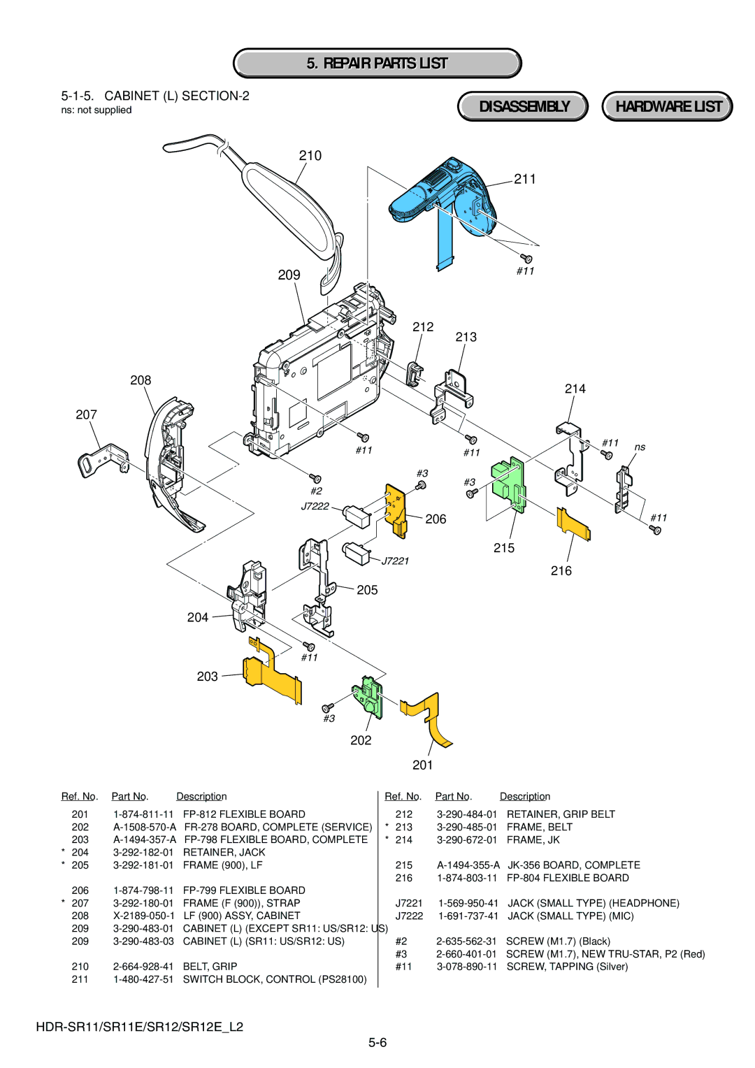 Sony HDR-SR11E, HDR-SR12E service manual 212 213, 215, 216 205 204, 203 202 201 