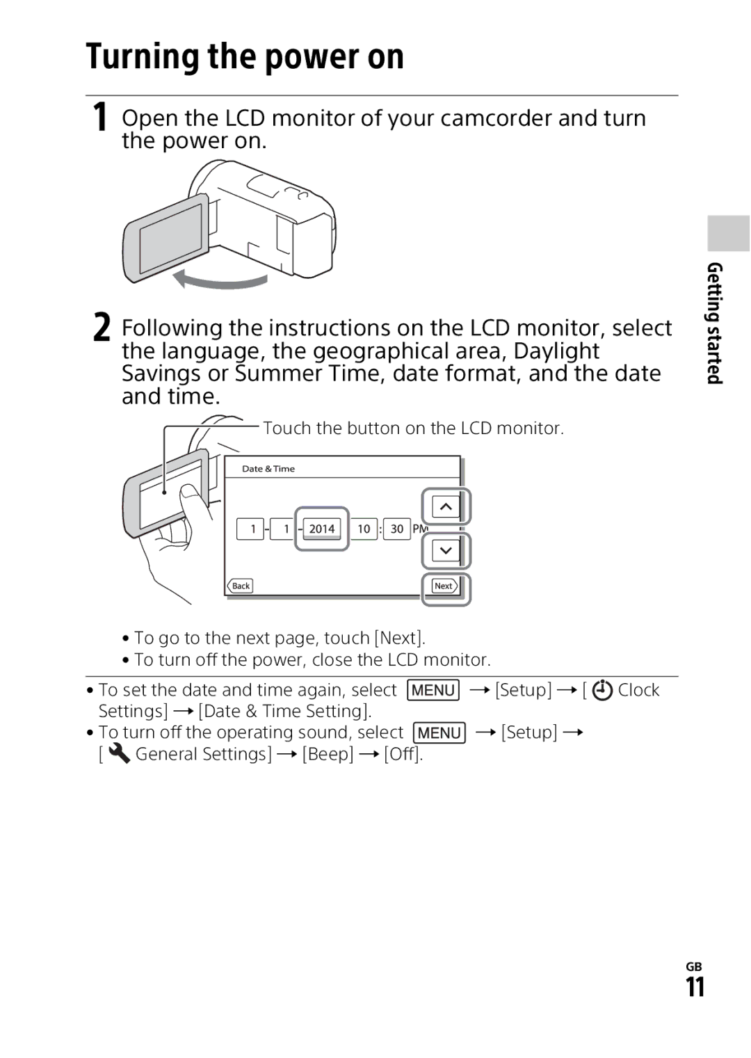 Sony HDRPJ540B manual Turning the power on 