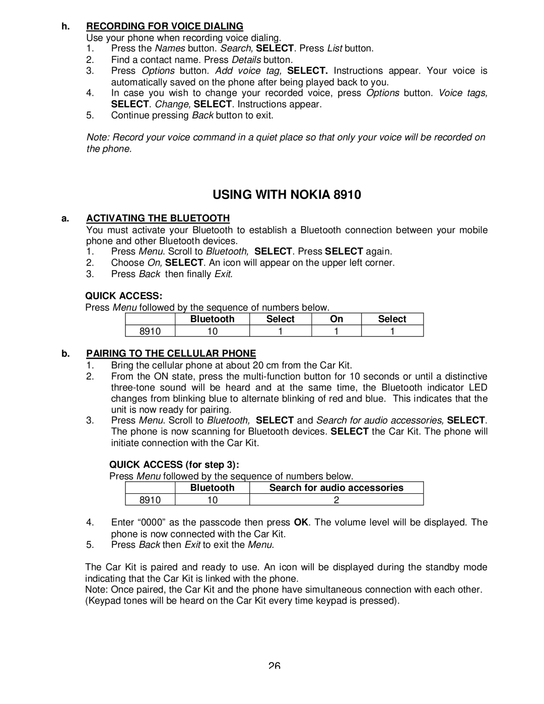 Sony headphone manual Using with Nokia, Bluetooth Select, Bluetooth Search for audio accessories 