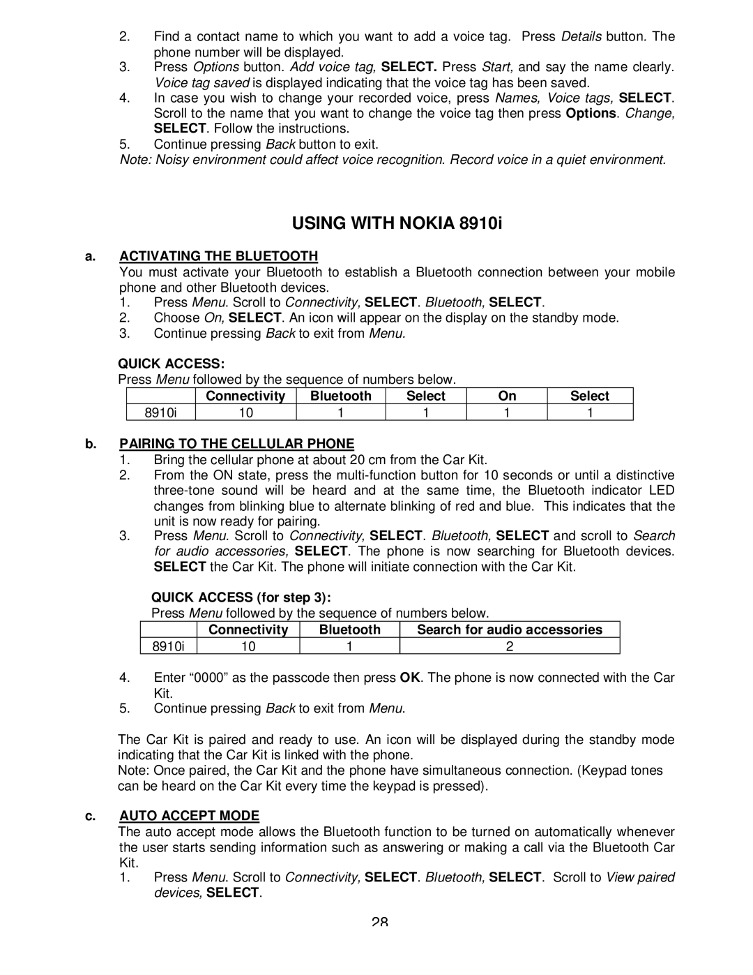 Sony headphone manual Using with Nokia, Connectivity Bluetooth Select, Connectivity Bluetooth Search for audio accessories 