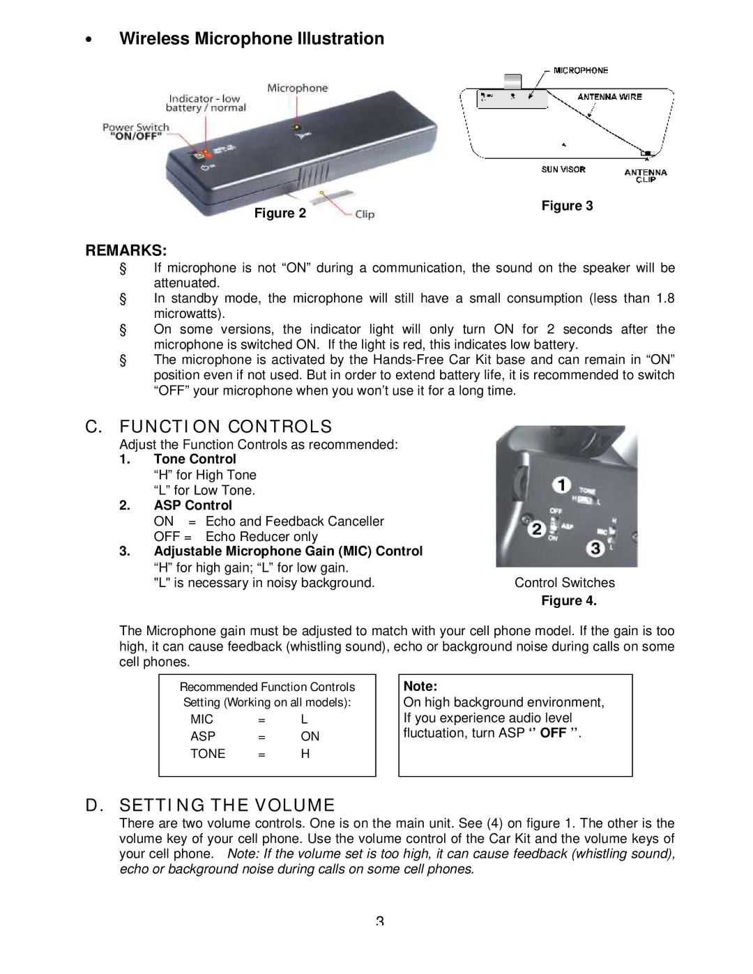 Sony headphone manual ∙ Wireless Microphone Illustration, Tone Control H for High Tone L for Low Tone ASP Control 