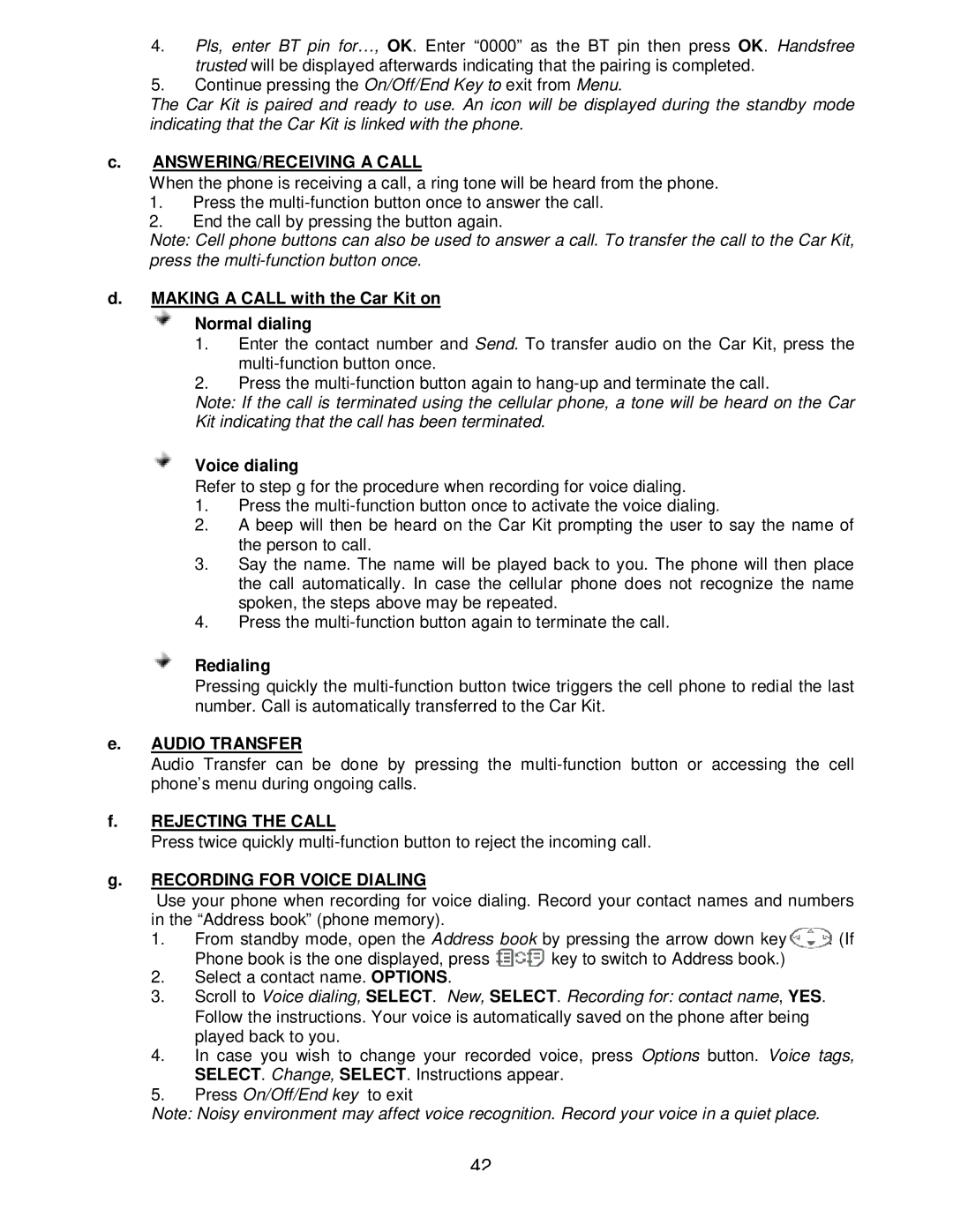 Sony headphone manual Voice dialing, Rejecting the Call 