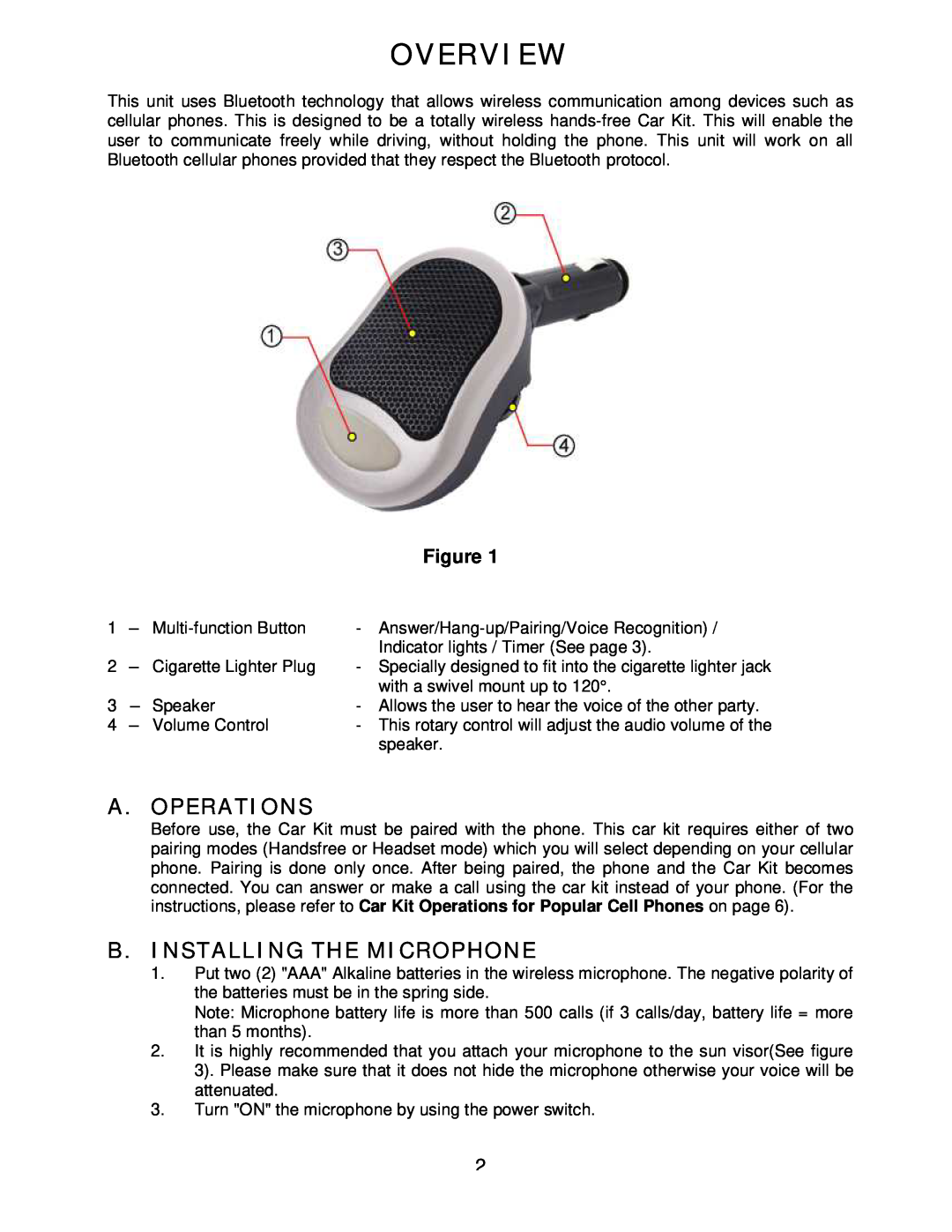 Sony headphone manual A. Operations, B.Installing The Microphone, Overview 