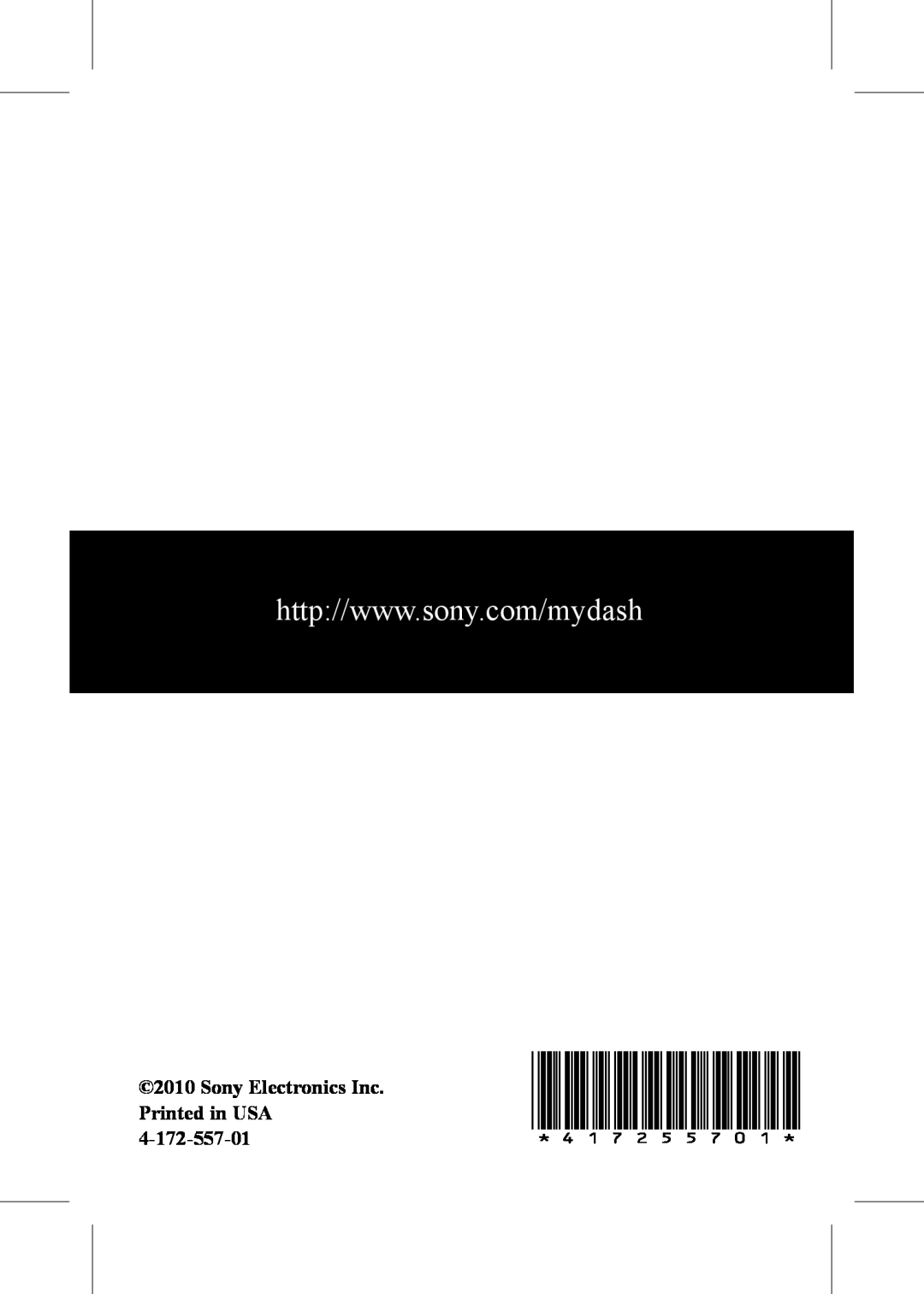 Sony HID-C10 manual 417255701, Sony Electronics Inc, Printed in USA, 4-172-557-01 