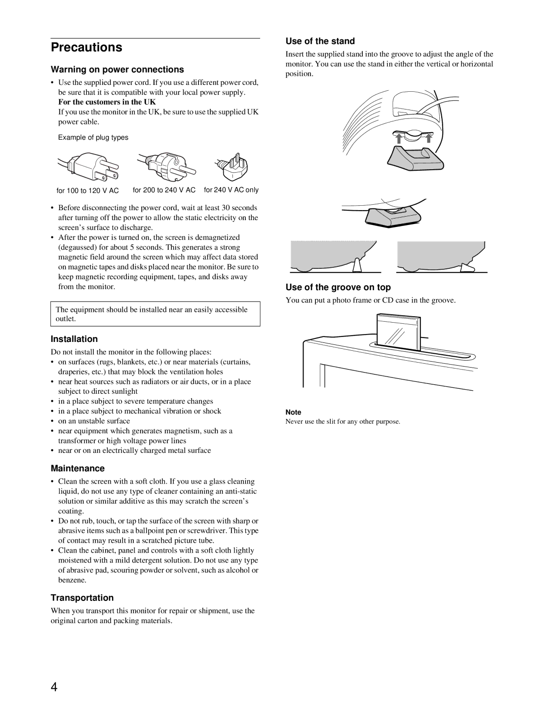 Sony HMD-A220 operating instructions Precautions 