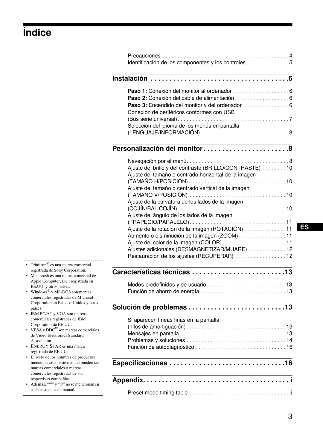 Sony HMD-A220 operating instructions Índice, Instalación 