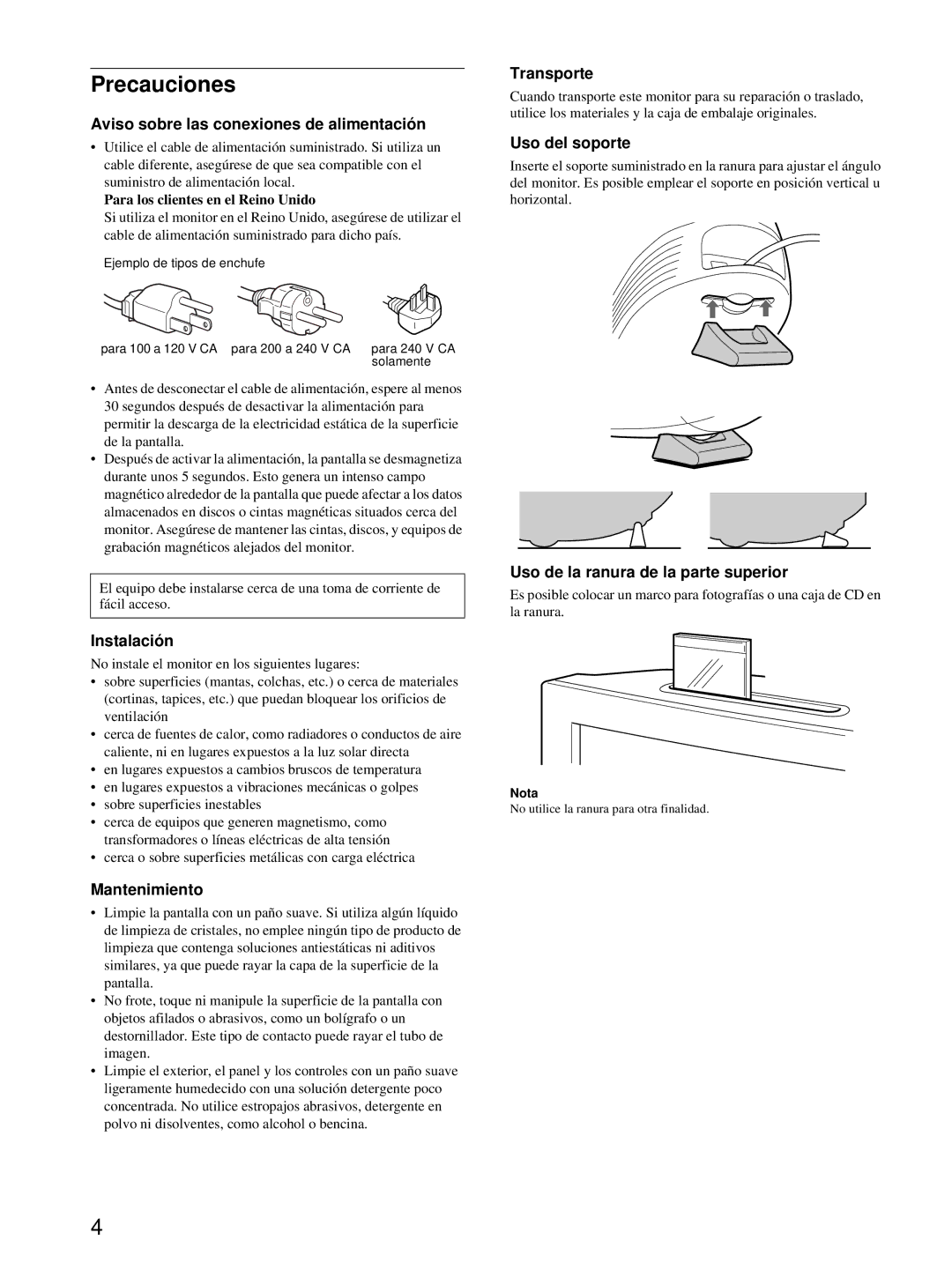 Sony HMD-A220 operating instructions Precauciones 