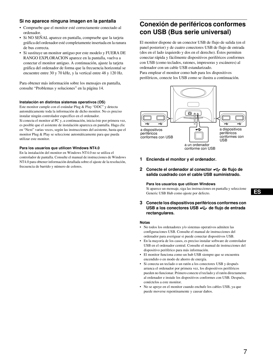 Sony HMD-A220 operating instructions Si no aparece ninguna imagen en la pantalla, Encienda el monitor y el ordenador, Notas 