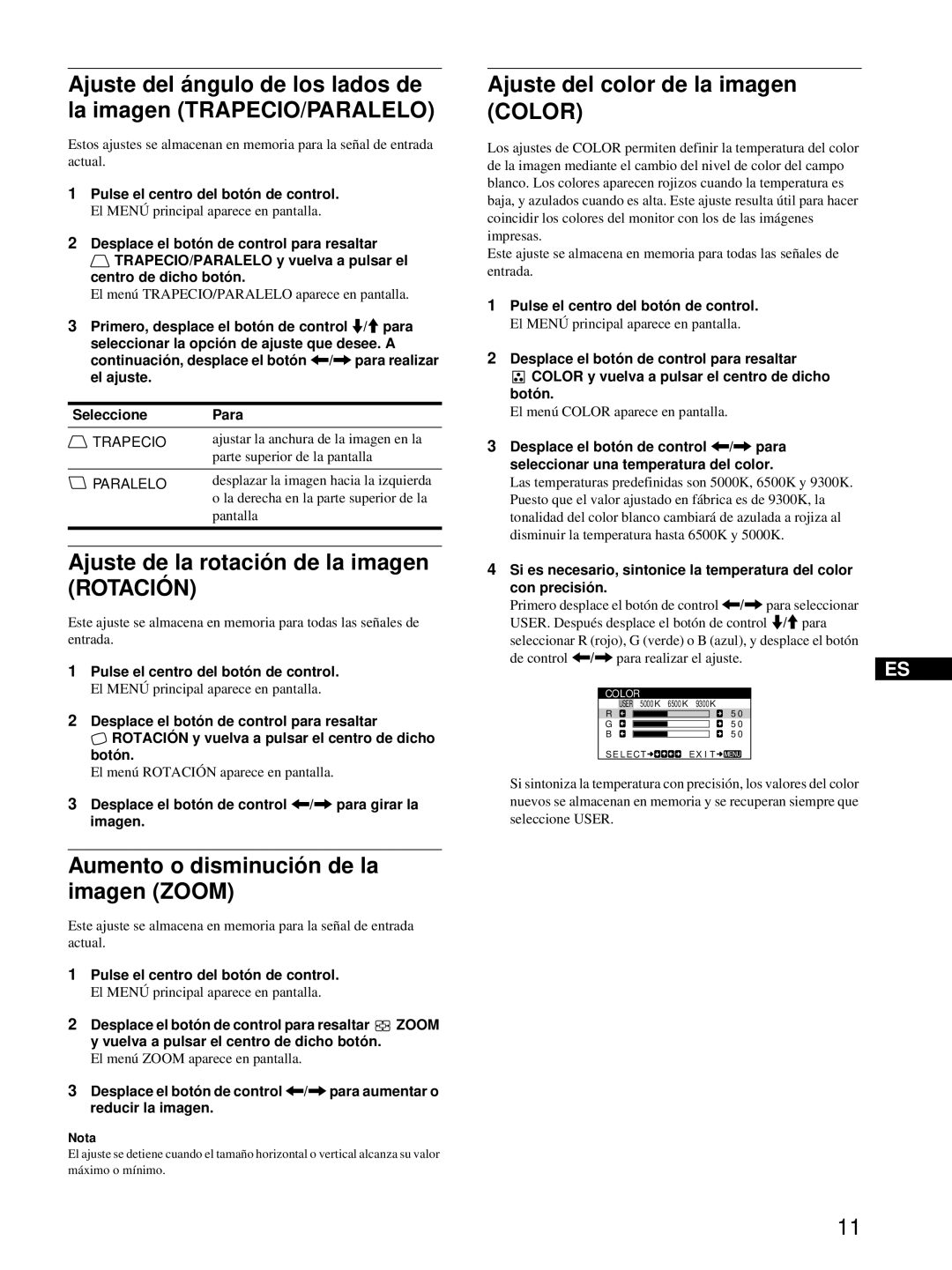 Sony HMD-A220 operating instructions Ajuste de la rotación de la imagen Rotación, Aumento o disminución de la imagen Zoom 