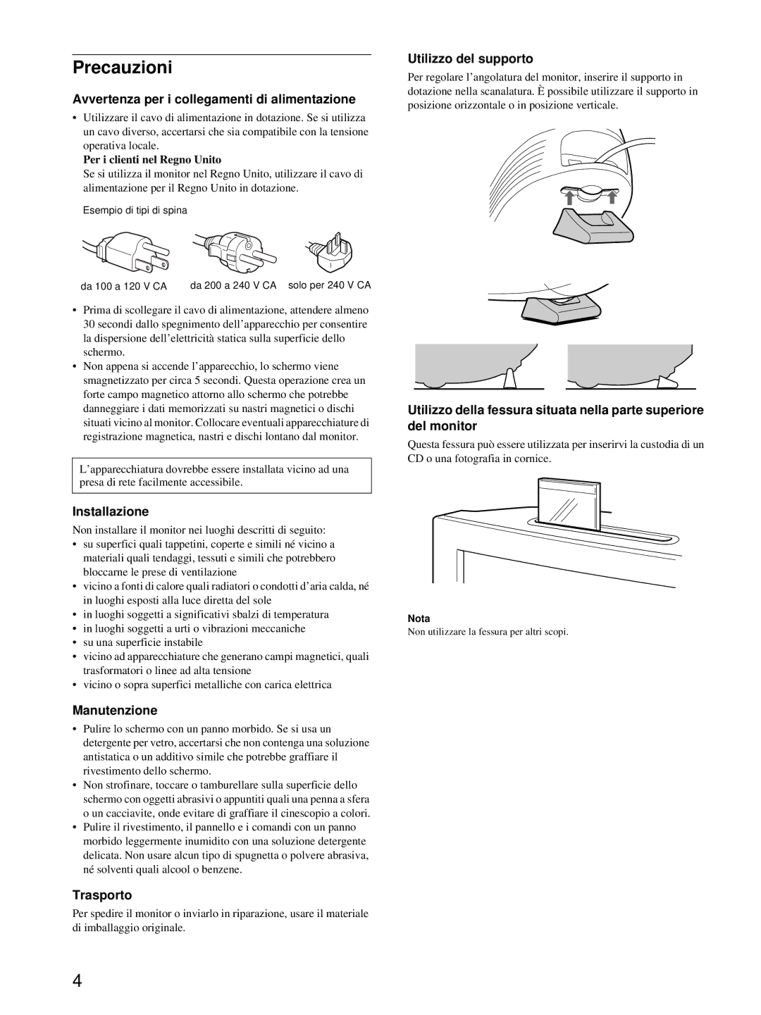 Sony HMD-A220 operating instructions Precauzioni 