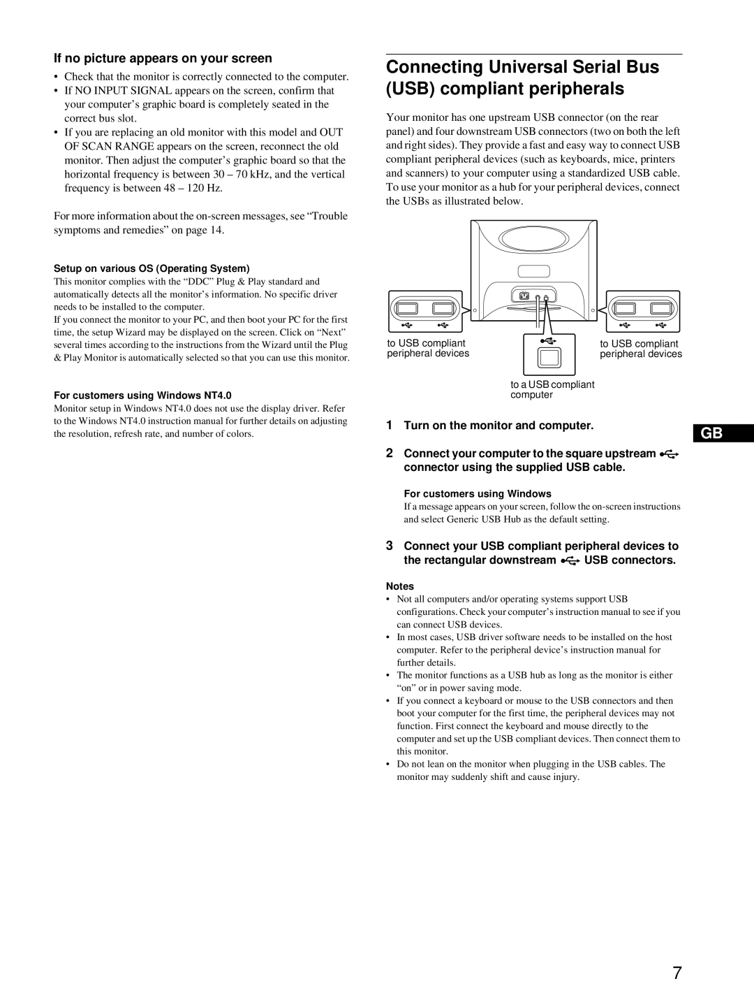 Sony HMD-A220 Connecting Universal Serial Bus USB compliant peripherals, If no picture appears on your screen 