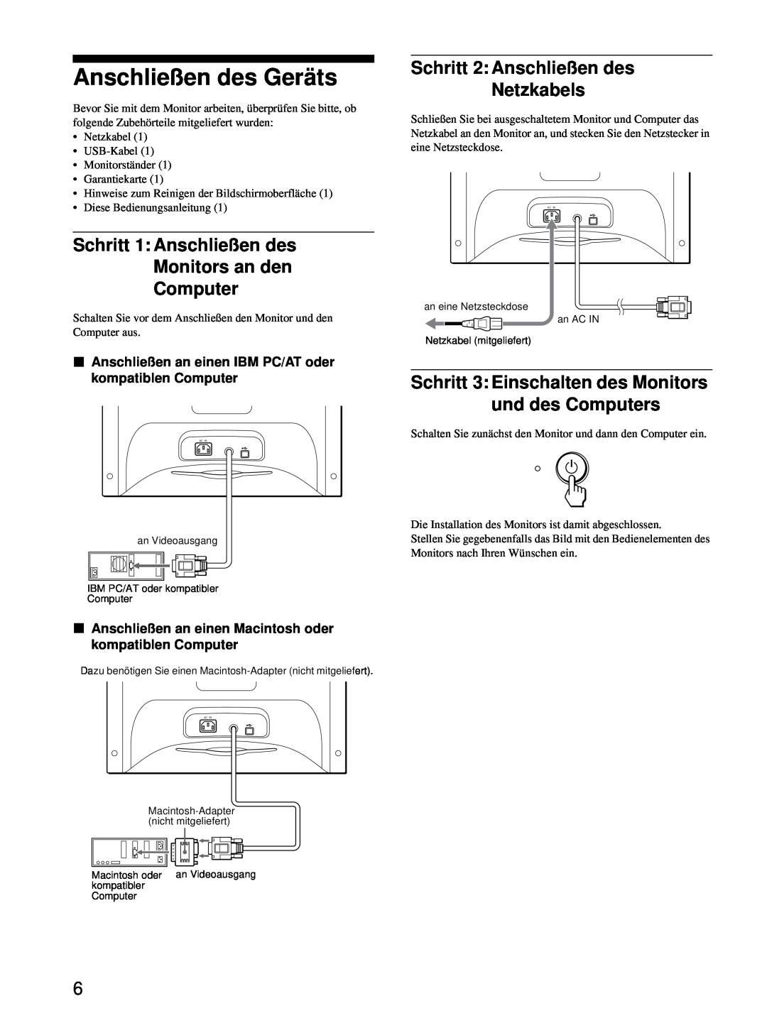 Sony HMD-A220 operating instructions Anschließen des Geräts, Schritt 2 Anschließen des Netzkabels 