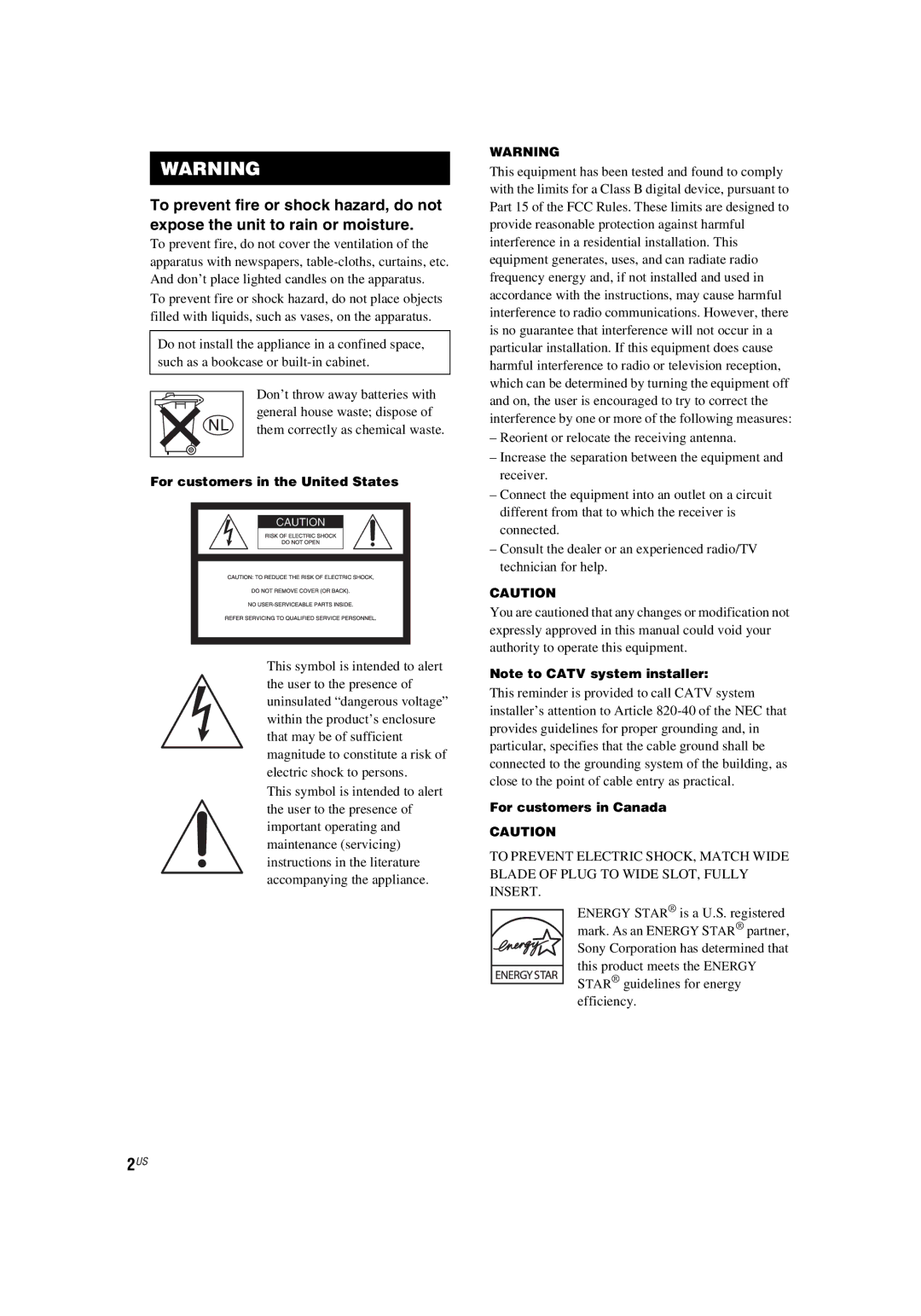 Sony HT-5800DP, HT-4850DP manual For customers in the United States 