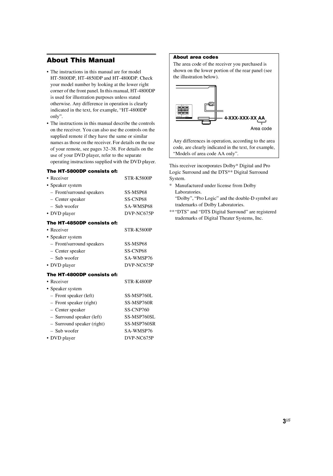 Sony HT-4850DP manual About This Manual, SS-MSP68 SS-CNP68 SA-WMSP68 DVP-NC675P, SS-MSP68 SS-CNP68 SA-WMSP76 DVP-NC675P 