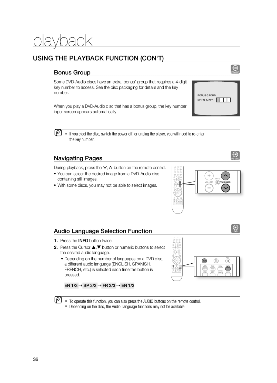 Sony HT-X810 user manual Bonus Group, Navigating Pages, Audio language Selection Function 