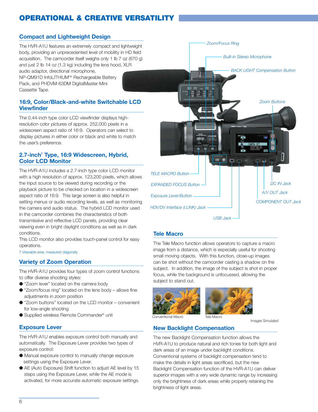 Sony HVR-A1U manual Operational & Creative Versatility 