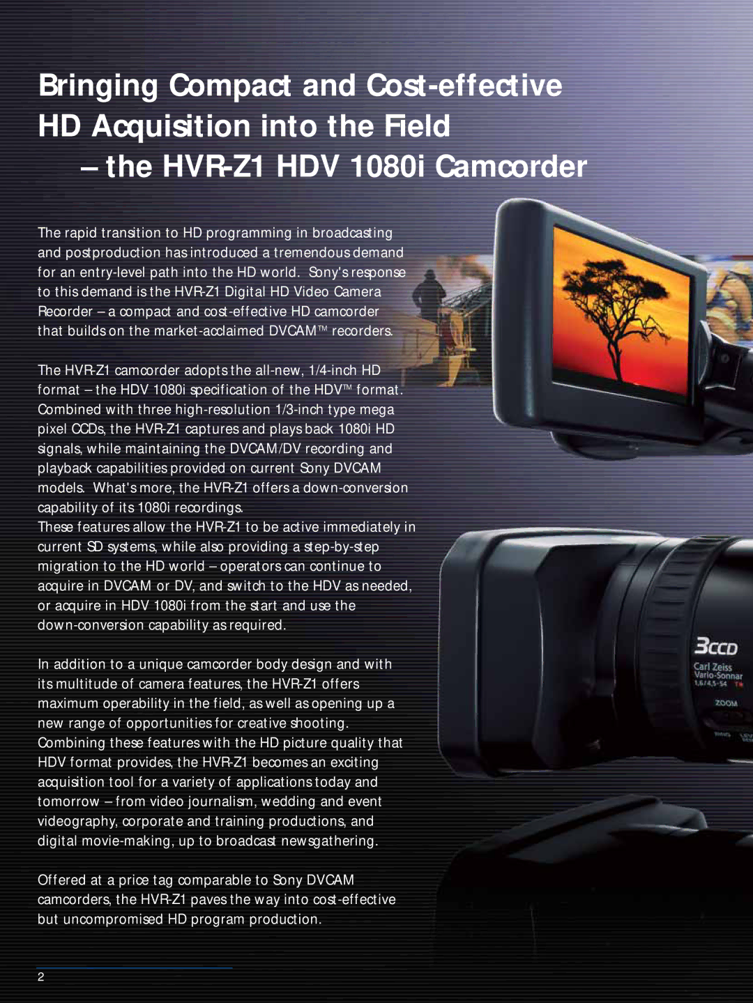 Sony HVR-Z1P manual HVR-Z1 HDV 1080i Camcorder 