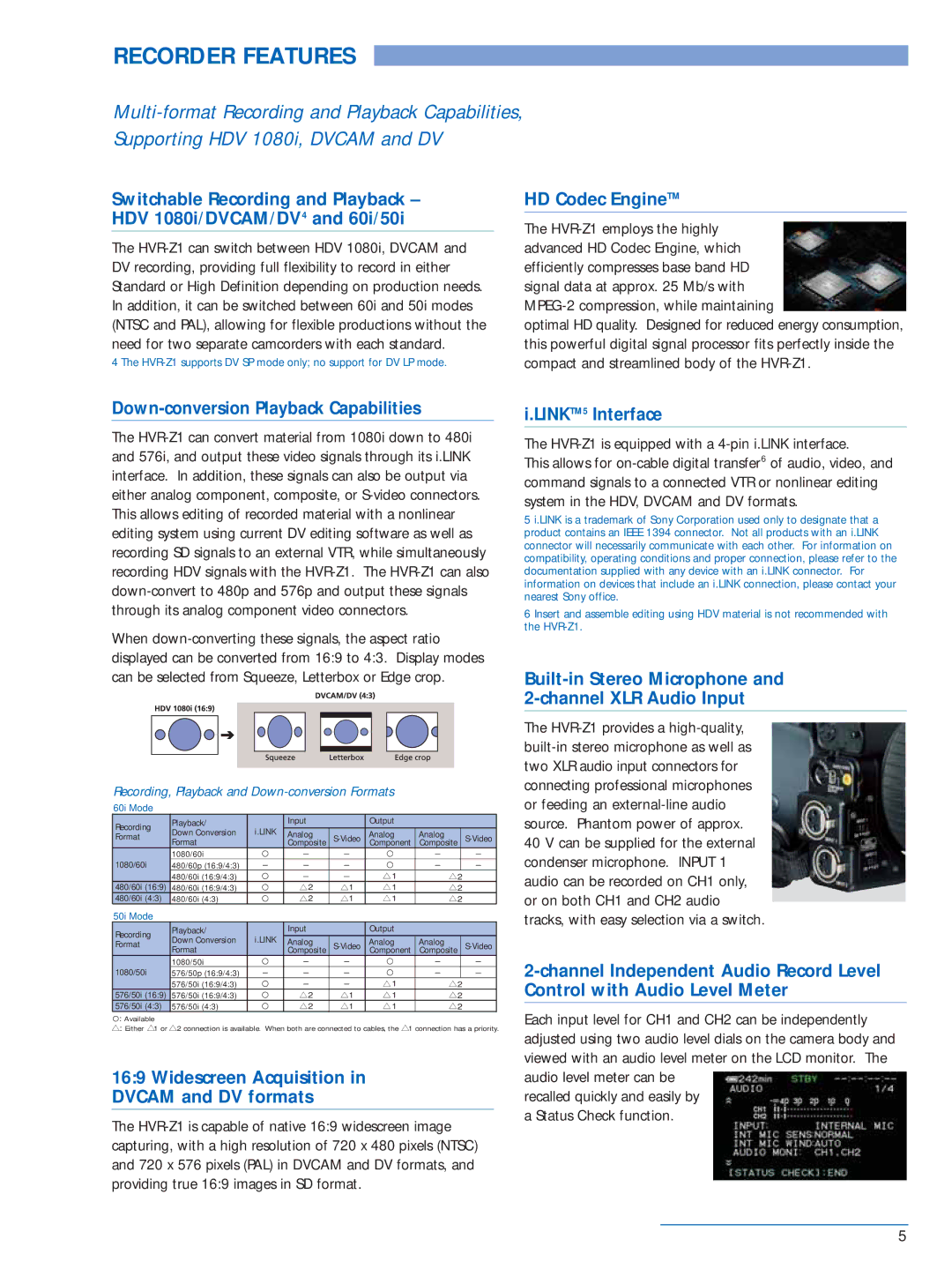 Sony HVR-Z1P manual Recorder Features 