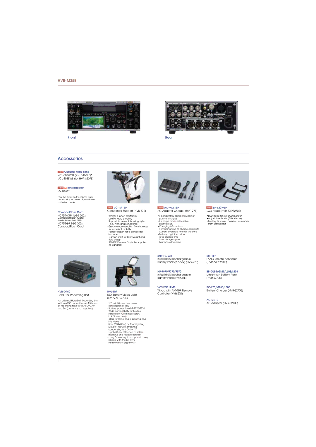 Sony HVR-Z7E, HVR-S270E, HVR-M35E manual Accessories 