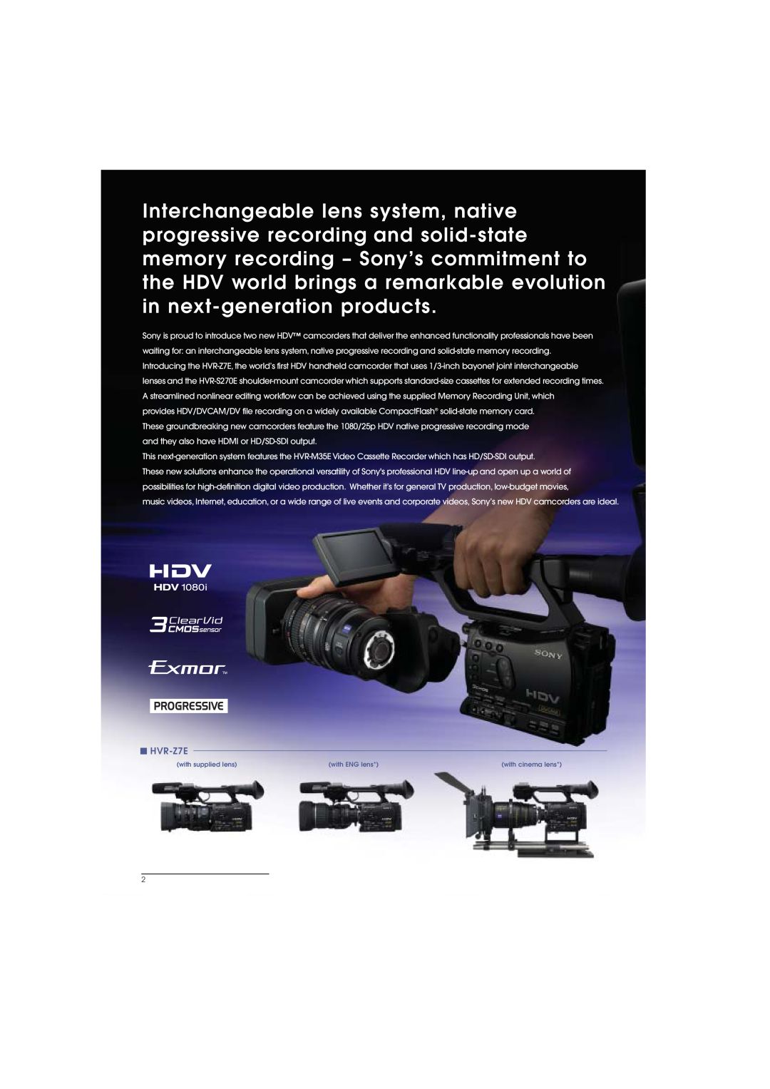 Sony HVR-M35E, HVR-S270E manual HVR-Z7E, with supplied lens, with ENG lens, with cinema lens 